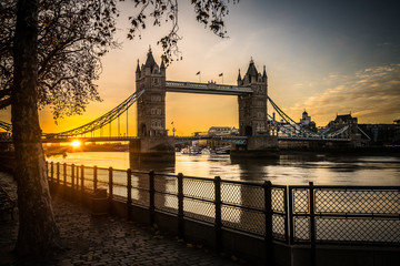 Tower Bridge at sunrise in London,England