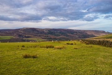 Panorama of Peak District landscape in UK