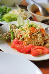 Papaya salad on table,National food of Thailand