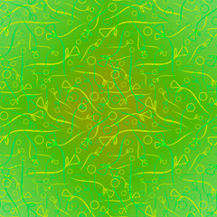 Vector pattern from plant green and yellow stems and elements on a cucumber background in a natural style.