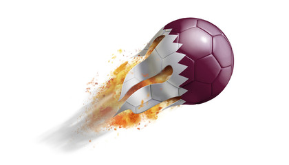 Flying Flaming Soccer Ball with Qatar Flag