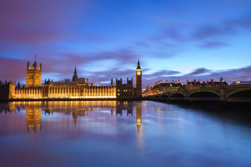 Big Ben and Palace of Westminster at blue hour