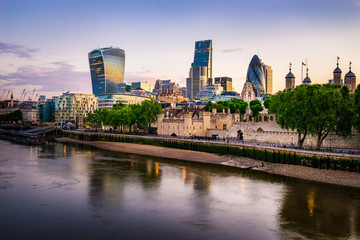 London financial district at sunrise 