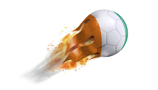 Flying Flaming Soccer Ball with Ivory Coast Flag