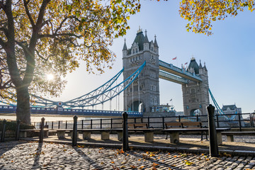 Tower bridge at sunrise in autumn 