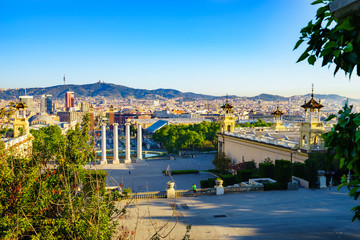 Fototapeta premium Spain square or Placa De Espanya at sunny morning in Barcelona, Spain