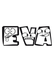eva weiblich vorname mädchen schwanger baby kind nachwuchs geburt buchstabe name schreiben cartoon comic gesicht lustig lebendig logo cool ABC
