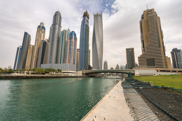 Fototapeta premium Panoramic view of skyscrapers at Dubai marina, UAE