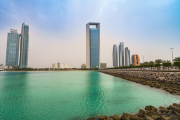 Fototapeta na wymiar Panoramic view of Abu Dhabi skyscrapers in the United Arab Emirates