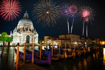 Fototapeta na wymiar Firework display near Santa Maria Cathedral in Venice, Italy