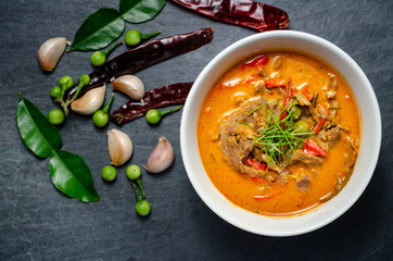 Thai red chili Panang curry with beef - obrazy, fototapety, plakaty
