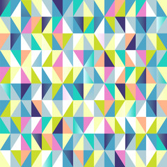 Geometric abstract seamless pattern. Colorful triangles on hexagonal grid. Trendy colorful design