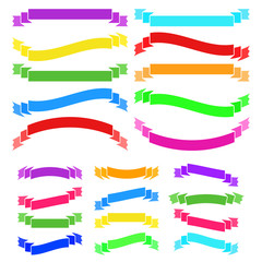 Obraz premium Set of colored long and short insulated ribbons isolated on white background. Simple flat vector illustration. With space for text. Suitable for infographics, design, advertising, holidays, labels.