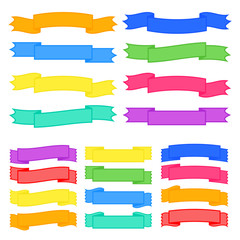 Set of colored long and short insulated ribbons isolated on white background. Simple flat vector illustration. With space for text. Suitable for infographics, design, advertising, holidays, labels.