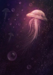 Naklejka premium Jellyfish, digital painting