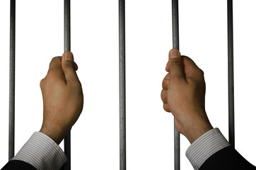 Business executives to prison with a white background.Looking at the freedom within the prison