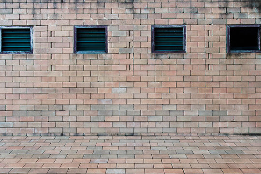 background of old vintage brick red wall with window 