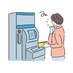 Atmを使う 中年女性 イラスト Wall Mural Wallpaper Murals Matsu