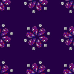 Obraz na płótnie Canvas Flowers from precious stones. Seamless Pattern. Jewelry. Purple background