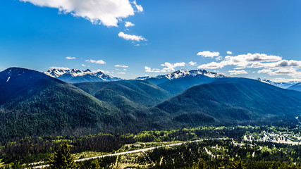 Rugged Peaks of the Cascade Mountain Range on the US-Canada border as seen from the Cascade Lookout viewpoint in EC Manning Provincial Park in British Columbia, Canada
