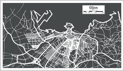 Gijon Spain City Map in Retro Style. Outline Map.