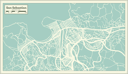 Naklejka premium San Sebastian Spain City Map in Retro Style. Outline Map.