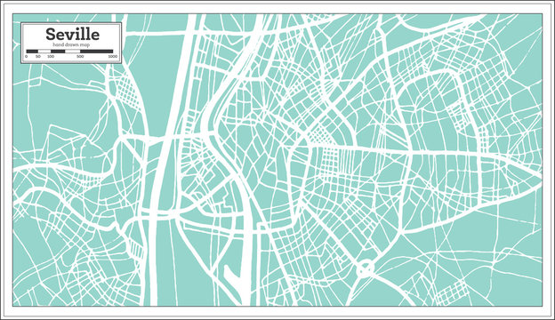 Seville Spain City Map in Retro Style. Outline Map.