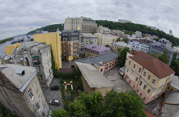 Fototapeta na wymiar Aerial top view of Kyiv, Podol historical district,Ukraine