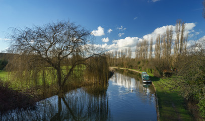 Beautiful view of Grand Union Canal at sunny day in Milton Keynes, England