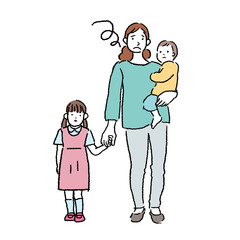 赤ちゃん 抱っこ 母親 手をつなぐ イラスト 悲しむ 親子 Wall Mural Matsu