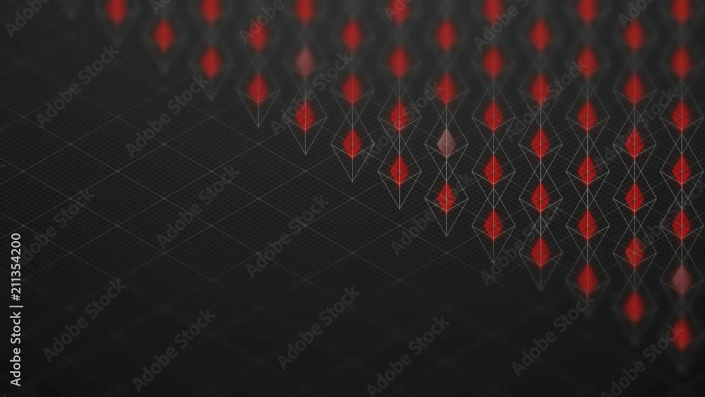 Poster abstract 3d isometric virtual wireframe octahedron and red core with square mesh pattern illustratio