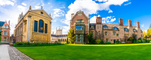 Cambridge city old buildings panorama, England 