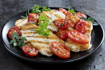 Halloumi Cheese with Roasted Cherry Tomatoes and Herbs