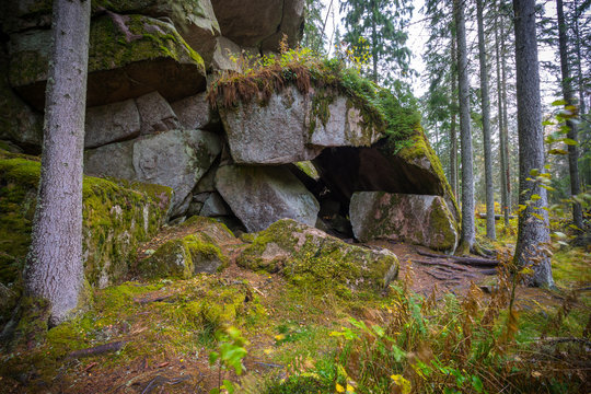 Rock cave in the woods 