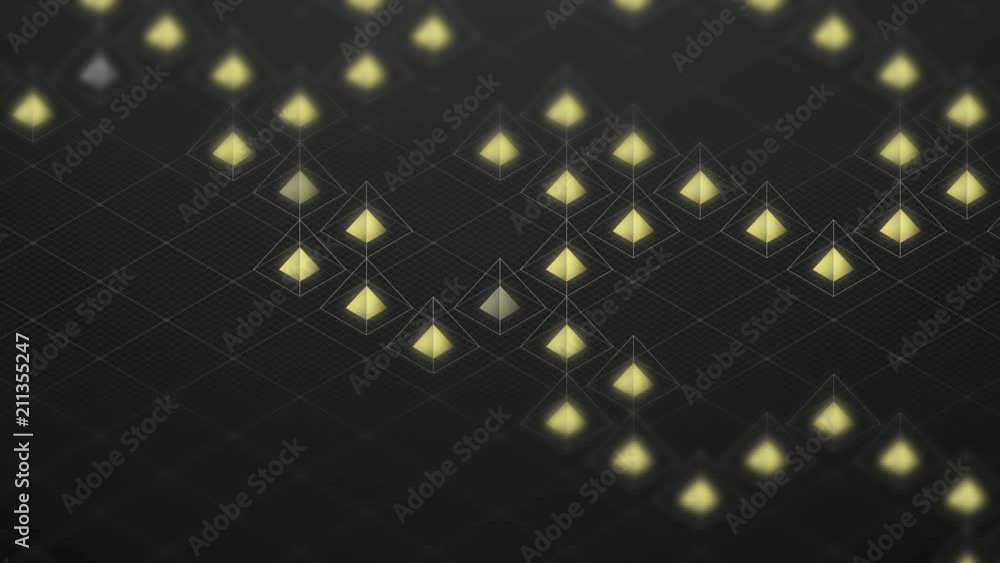 Aufkleber abstract 3d isometric virtual wireframe square pyramid and yellow core with square mesh pattern illu