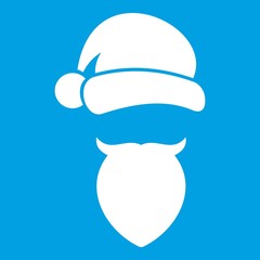 Santa Claus hat and beard icon white isolated on blue background vector illustration