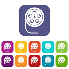 Reel with film icons set vector illustration in flat style in colors red, blue, green, and other