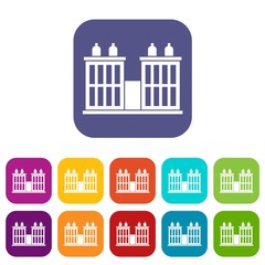 Plant building icons set vector illustration in flat style in colors red, blue, green, and other