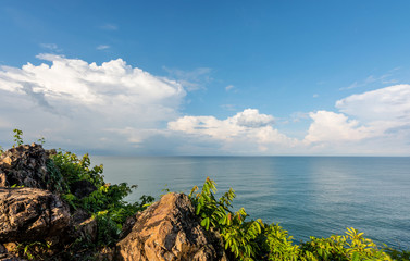 Sea view with rock and tree, tropical scenery