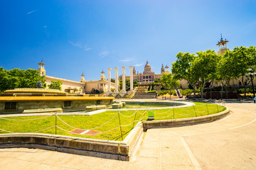 Fototapeta premium Magic fountain at the montjuic hill in Barcelona, Spain