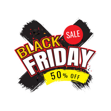 Black Friday Sale poster/banner over grunge textured brush painted discount 50% on white background. vector. banner. Business