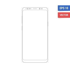 Outline drawing flat mock-up smartphone. Scale image any resolution
