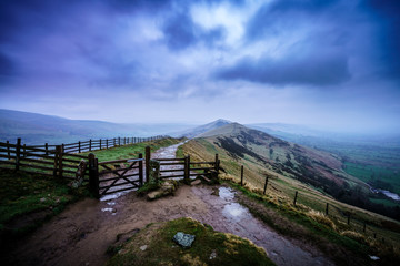 Fototapeta na wymiar The Great Ridge at Mam Tor mountain at blue hour, Peak District, UK
