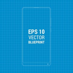Blueprint outline flat mock-up smartphone. Scale image any resolution. EPS 10 illustration concept