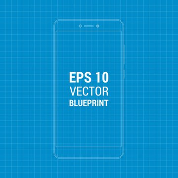 Blueprint outline flat mock-up smartphone. Scale image any resolution. EPS 10 illustration concept