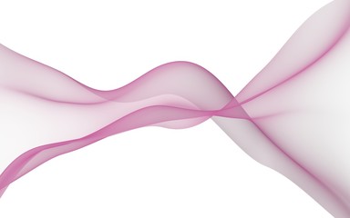 Abstract pink wave. Bright pink ribbon on white background. Abstract pink smoke. Raster air background. 3D illustration