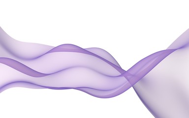 Abstract purple wave. Bright purple ribbon on white background. Abstract purple smoke. Raster air background. Purple scarf. 3D illustration