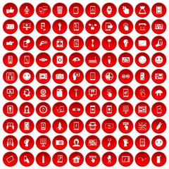100 touch screen icons set in red circle isolated on white vector illustration