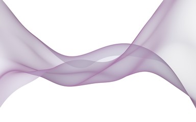 Abstract violet gray wave. Bright violet gray ribbon on white background. Abstract violet gray smoke. Light violet scarf. Raster air background. 3D illustration