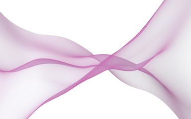 Abstract light purple pink wave. Bright purple pink ribbon on white background. Purple pink color scarf. Abstract purple smoke. Raster air background. 3D illustration